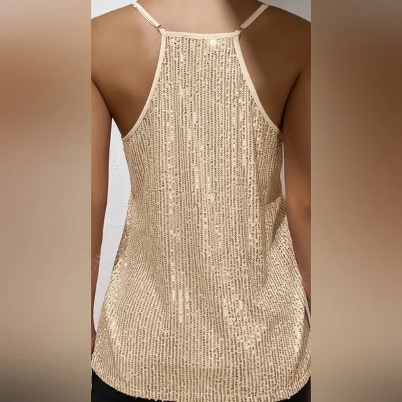 Sleeveless champagne sequin top size medium - Picture 3 of 5